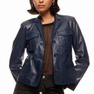 Zadig & Voltaire Blue Real Leather Jacket MEDIUM Cropped Lambskin Designer $800